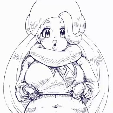 1girls, animated, areolae, big breasts, blush, bouncing breasts, breasts out, chubby, eye contact, gloves, hair over one eye, half-closed eyes, hat, human only, humans of pokemon