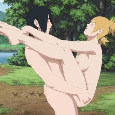 afw, blush, boruto: naruto next generations, carrying, darkalx, edit, feet, moan, naruto, sasuke uchiha, sideboob, soles, stand and carry position, temari