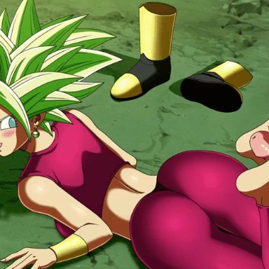 abs, animated, barefoot, big breasts, blue eyes, breasts, cleavage, clothed female, dragon ball super, dragon ball z, earrings, erection, feet, female, footjob