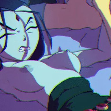 2020, ambiguous penetration, animated, bed, bouncing breasts, breasts, closed eyes, female, hand holding, nipples, queencomplex, raven, sex, starfire, teen titans