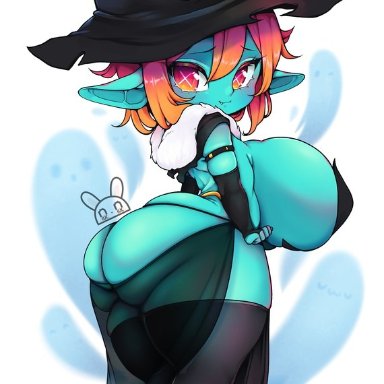 adelia (changbae), artist request, changbae, dat ass, female, goblin, goblin female, huge ass, huge breasts, monster girl, multicolored hair, short hair, shortstack, sideboob, skimpy clothes