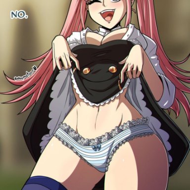 big breasts, blush, blushing, byleth (fire emblem), byleth (male), clothed, female, fire emblem, fire emblem: three houses, hilda (fire emblem), hilda valentine goneril, kinkymation, lifting skirt, male, male/female