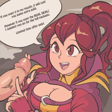 1boy, 1girls, anna (fire emblem), breasts, cleavage, clothed, clothing, davewaterfalls, dialogue, eyebrows, eyelashes, female, female focus, fire emblem, fire emblem: awakening