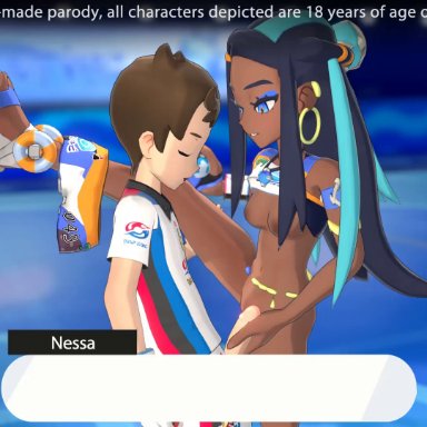1boy, 1girls, 3d, animated, arena, audience, being watched, black hair, blue eyes, blush, bouncing breasts, bracelet, breasts, cheering, cum