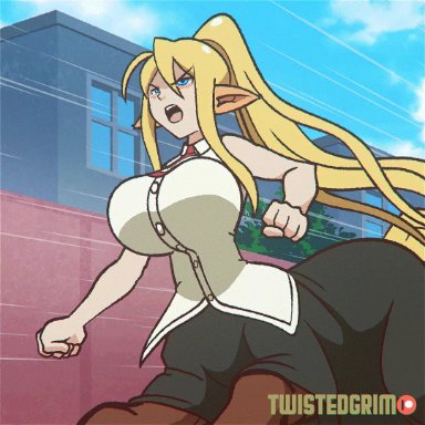 1girls, animated, big breasts, bouncing breasts, breasts, centaur, centorea shianus, female, female only, large breasts, monster girl, monster musume no iru nichijou, solo, taur, twistedgrim