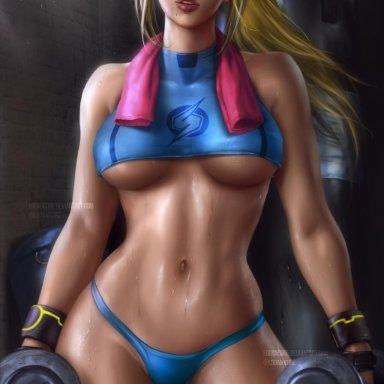 1girls, abs, big breasts, breasts, cleavage, female, female only, large breasts, logan cure, metroid, muscles, muscular, muscular female, samus aran, solo