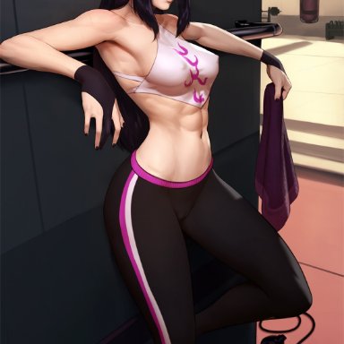 1girls, abs, breasts, cleavage, erect nipples, female, female only, juri han, muscles, muscular, muscular female, nipples, solo, street fighter, tarakanovich