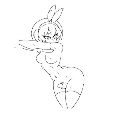 1futa, abs, animated, animated gif, areolae, armpits, ass, ass cheeks, bea (pokemon), bike shorts, black and white, bodysuit, bouncing breasts, breast jiggle, breasts