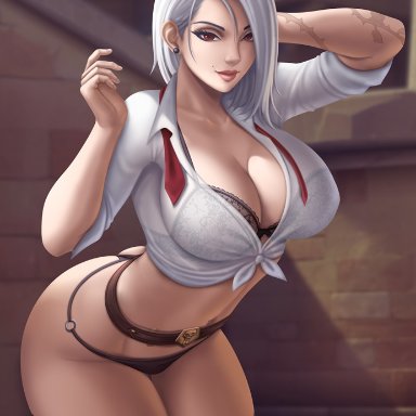 1girls, 3d, ashe (overwatch), big breasts, breasts, cleavage, female, female only, flowerxl, large breasts, looking at viewer, o-ring bottom, overwatch, solo, thick thighs