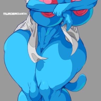 2019, 3 toes, 5 fingers, abs, anthro, areola, ass visible through thighs, big breasts, blue body, blue fur, bottomless, breasts, cartoon network, clothed, clothing