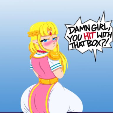 angry, ass, big ass, blonde hair, blush, female, kurotatsuo, nintendo, princess zelda, speech bubble, the legend of zelda, zelda (a link to the past)