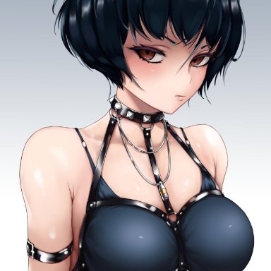 1girls, big breasts, blush, breasts, cleavage, female, female only, kilalesi, large breasts, looking at viewer, persona, persona 5, solo, tae takemi