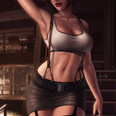 1girl, 1girls, abs, ada wong, alternate costume, asian, asian female, big breasts, black hair, breasts, brown eyes, capcom, cleavage, curvaceous, curvy