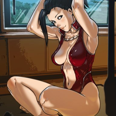 1girls, barefoot, big breasts, breasts, cleavage, feet, female, ganassa, large breasts, looking at viewer, momo yaoyorozu, my hero academia, solo, toes