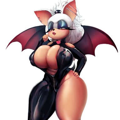 1girls, anthro, areolae, bat, big breasts, breasts, clothed, clothing, ear piercing, female, female only, furry, half-closed eyes, huge breasts, large breasts