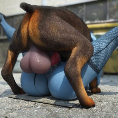 1boy, 1girls, 3d, animal genitalia, asari, balls, big penis, black thong, blender, canine, canine penis, domestic dog, erection, female, huge balls
