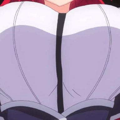 animated, bouncing breasts, demon girl, female, high school dxd, high school dxd hero, huge breasts, long hair, nipples, red hair, rias gremory, school uniform, schoolgirl