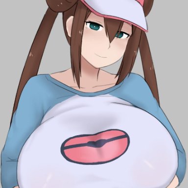 1girls, breasts, cleavage, female, female only, holding breast, huge breasts, human only, humans of pokemon, looking at viewer, nao (ritsancrossover), pokemon, pokemon bw, rosa (pokemon), solo