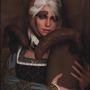 3d, bbc, ciri, dark-skinned male, interracial, sdbtt, the witcher, the witcher 3: wild hunt