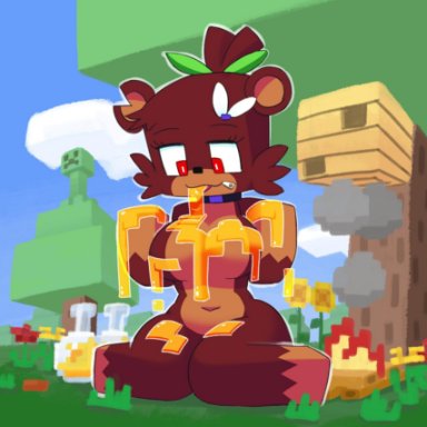 1girls, anthro, anthrofied, bear, bee, bia (slipperyt), big breasts, breasts, creeper, female, furry, honey, minecraft, minus8, original character