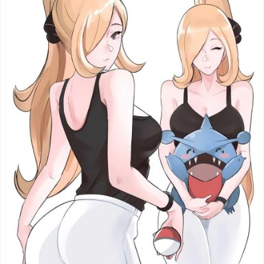 1girls, 3 fingers, 5 fingers, alternate breast size, alternate hairstyle, alternate outfit, ambiguous gender, ass, back, bare shoulders, big breasts, black clothing, blonde hair, blue skin, blush