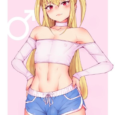 1boy, bluefield, bulge, femboy, girly, looking at viewer, male, male only, maria holic, shidou mariya, trap