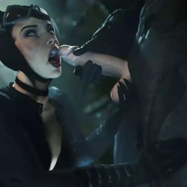 3d, animated, ball caress, ball grab, balls, batman, batman (character), batman (series), batman: arkham knight, big balls, big penis, catwoman, cum, cum in mouth, cumshot