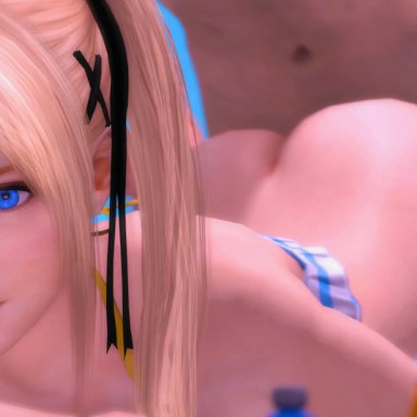 3d, animated, beach, bikini, blonde hair, blue eyes, dead or alive, female, female focus, fluffy pokemon, from behind, male, marie rose, sex, sound