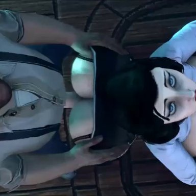 animated, areolae, ass, bending over, bent over, big ass, big breasts, big butt, bioshock, bioshock infinite, black hair, blue eyes, breasts, breasts outside, bubble butt