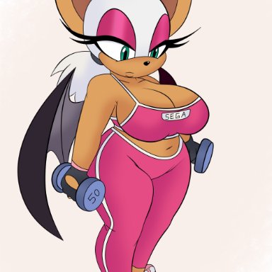 anthro, bat, big breasts, cleavage, female, female only, highres, makeup, marshallleea, omegasunburst, pink eyeshadow, rouge the bat, skin tight, solo, sonic (series)