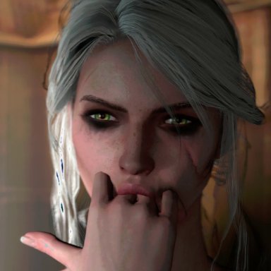 1futa, 3d, animated, balls, ciri, dickgirl, erection, finger in mouth, finger sucking, futa only, futanari, looking at viewer, no sound, penis, pubic hair