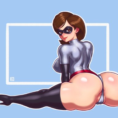 anus, ass, big ass, big breasts, brown hair, helen parr, leotard, rizdraws, spread legs, the incredibles, thighhighs