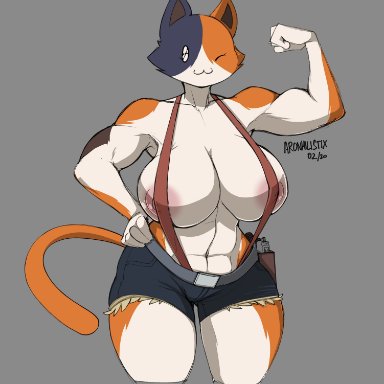 1girls, 2020, abs, anthro, dated, feline, fortnite, meowscles (fortnite), muscular, muscular female, rule 63, shorts, solo, source request, suspenders