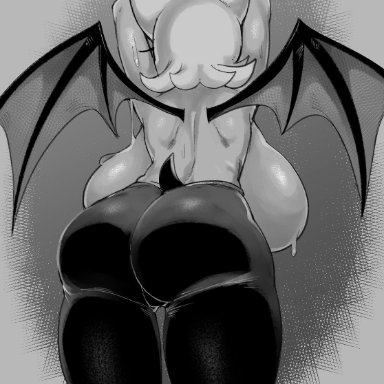 1girls, backboob, bat, big breasts, huge breasts, large breasts, partially clothed, pinup, rouge the bat, skintight, sonic (series), sweat, taigerarts, tight clothing, topless