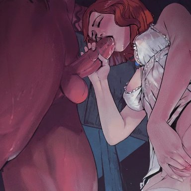 alexia, alexia blackwell, andras, animated, blowjob, deepthroat, demon, fingering, nude male clothed female, red hair, seeds of chaos