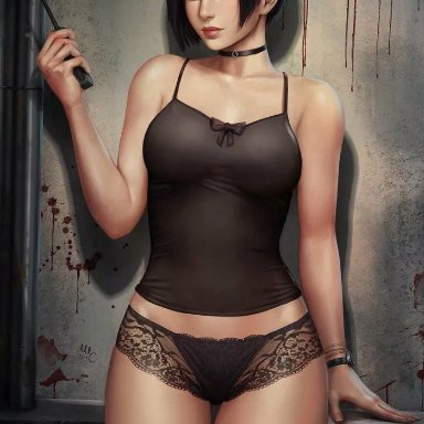 1girls, ada wong, asian, asian female, babydoll, black hair, black lingerie, brown eyes, brown hair, capcom, female, female only, human, human only, lingerie