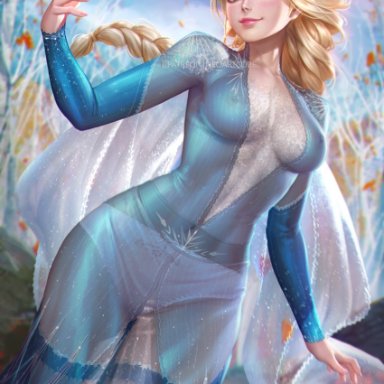 blonde hair, blue eyes, disney, disney princesses, edit, edited, elsa (frozen), frozen (movie), kyle phalanx, looking at viewer, neoartcore, panties, pink nails, see-through, see-through clothing