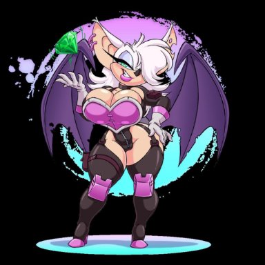 anthro, bat, big breasts, cameltoe, chaos emerald, cleavage, female, rouge the bat, smile, smirk, solo, sonic (series), tight clothing, wings