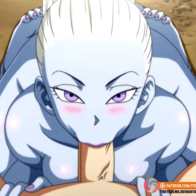 animated, animation, breasts, cum, cum on mouth, dragon ball, dragon ball super, feet, fellatio, foxybulma, gift, oral, vados, white hair