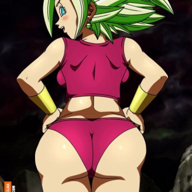 2d, 2d animation, animated, ass, back view, blue eyes, blush, bouncing breasts, dragon ball, dragon ball super, ear piercing, female, foxybulma, green hair, hand on hip