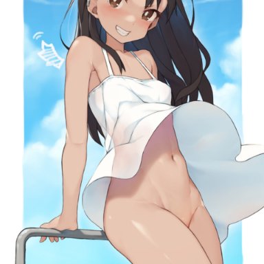 black hair, brown eyes, cloba, dark skin, female, nagatoro, no panties, please don't bully me, nagatoro, solo