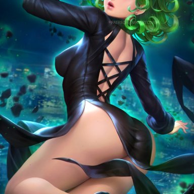 ass, big ass, big breasts, breasts, female, female only, looking at viewer, looking back, neoartcore, onepunch man, solo, tatsumaki, thighhighs