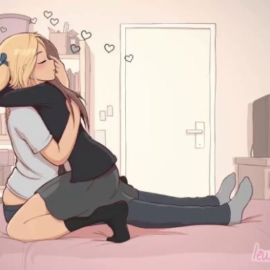 1futa, 1girls, animated, ass, ass grab, bulge, dickgirl, erection, erection under clothes, fellatio, female, futa on female, futanari, huge cock, karen (lewdua)