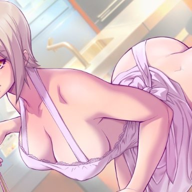 ass, busty, melkor mancin, naked apron, nakiri alice, shokugeki no souma