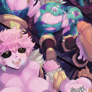 big breasts, clothed sex, cum, cum in pussy, cum inside, cum on ass, female, hero outfit(mha), male, male/female, mina ashido, my hero academia, nipples, pink hair, pink nipples