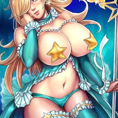 1girls, big breasts, breasts, cleavage, female, female only, kachima, large breasts, princess rosalina, solo, super mario bros., super mario galaxy, thighhighs