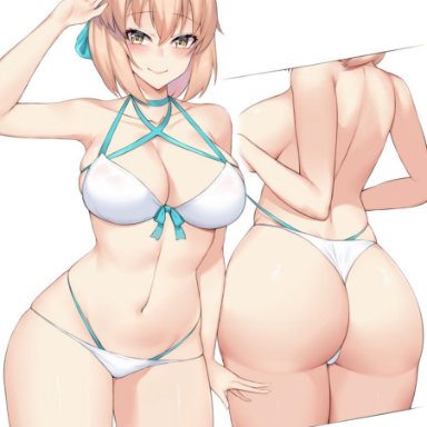 1girls, ass, big ass, big breasts, breasts, cleavage, fate (series), fate/grand order, female, female only, kuavera, large breasts, looking at viewer, okita souji (fate) (all), solo