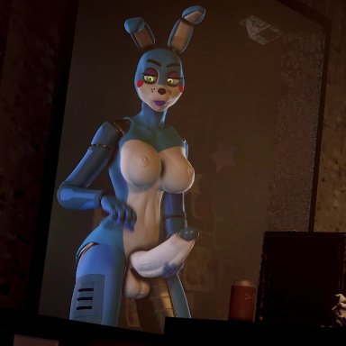 2futas, 3d, animated, areolae, big breasts, bonnie (fnaf), breasts, chica (fnaf), cum, cumshot, dickgirl, doctorpurple2000, erect nipples, five nights at freddy's, futanari