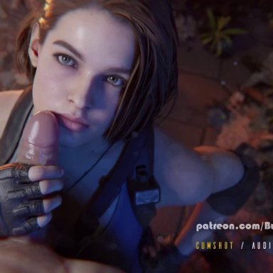 3d, animated, biohazard, bulgingsenpai, dirty, eye contact, eyebrows, face, handjob, jill valentine, no sound, outside, penis, penis on face, police