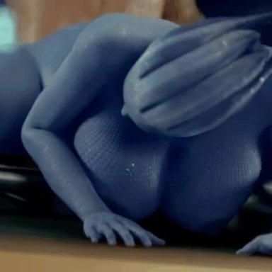 3d, alien, alien girl, all fours, animated, animated gif, asari, ass, blue nipples, blue skin, bubble butt, gif, huge breasts, interspecies, liara t'soni